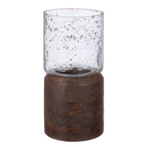 Κηροπήγιο Ρεσώ 'Anuk' Γυαλί/Ξύλο Μάνγκο Καφέ/Διάφανο 20.5x10cm