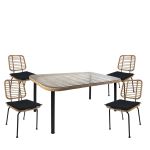 Σετ Τραπεζαρία Κήπου ArteLibre AMPIUS Φυσικό/Μαύρο Μέταλλο/Rattan/Γυαλί Με 4 Καρέκλες 14990311