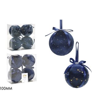 Χριστουγεννιάτικη Μπάλα Μπλε 100mm Σετ 4Τμχ Σε 2 Σχέδια