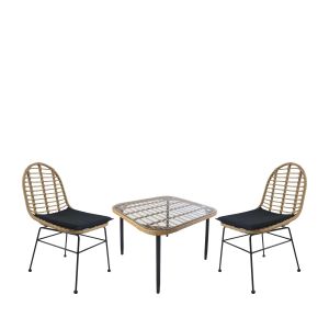 Σετ Τραπεζαρία Κήπου ArteLibre ANTIUS Φυσικό/Μαύρο Μέταλλο/Rattan/Γυαλί Με 2 Καρέκλες 14990324