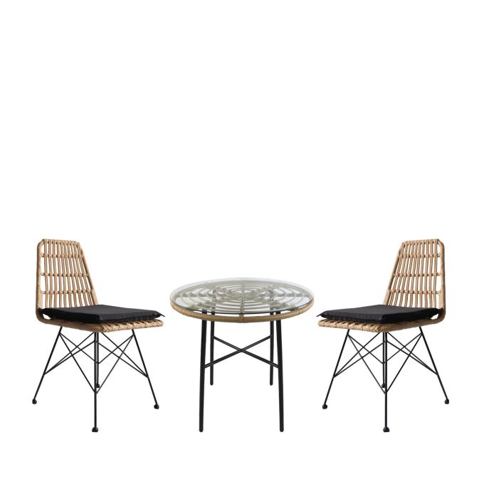 Σετ Τραπεζαρία Κήπου ArteLibre APPIUS Φυσικό/Μαύρο Μέταλλο/Rattan/Γυαλί Με 2 Καρέκλες 14990327