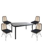 Σετ Τραπεζαρία Κήπου ArteLibre AMPLAS Μαύρο Μέταλλο/Rattan/Γυαλί Με 4 Καρέκλες 14990371