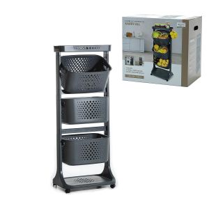 Μανάβης Τρόλεϊ Με 3 Καλάθια Γκρι Πλαστικό 44x29x112cm