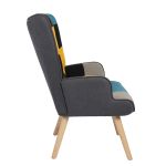 Πολυθρόνα ArteLibre BRIAR Κίτρινο/Μπλε Patchwork Ύφασμα/Ξύλο 73x69x96cm