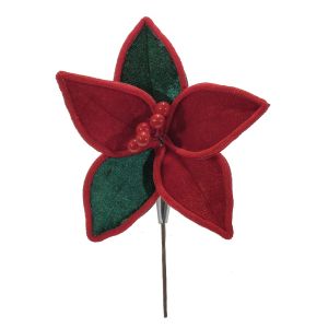 Χριστουγεννιάτικο Κλαδί Με Λουλούδι Κόκκινο/Πράσινο 18cm