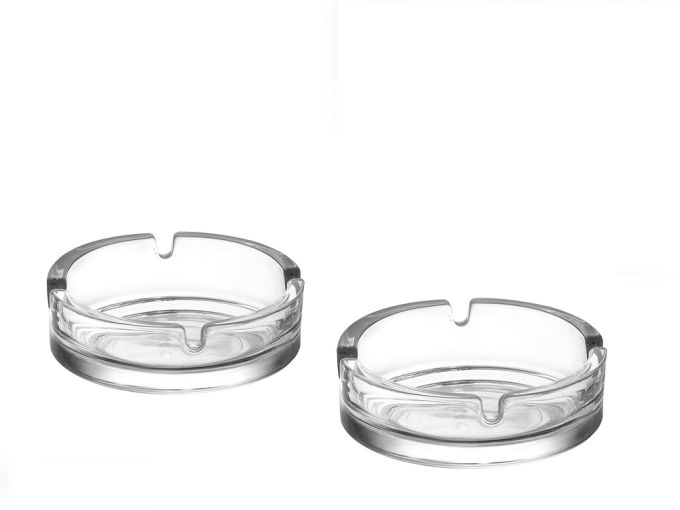 Τασάκι Στρογγυλό Διάφανο Γυαλί Φ10x4cm Σετ 2Τμχ