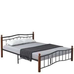 Κρεβάτι Ημίδιπλο ArteLibre ARROWHEAD Μαύρο/Καρυδί Μέταλλο Για Στρώμα 120x200cm