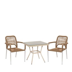 Σετ Τραπεζαρία Κήπου ArteLibre ANGOLA Λευκό Αντικέ Με 2 Πολυθρόνες 14990270