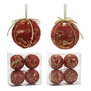 Χριστουγεννιάτικη Μπάλα Κόκκινο 100mm Σετ 4Τμχ Σε 2 Σχέδια