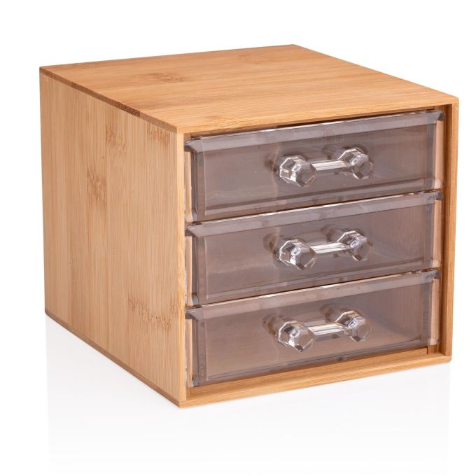 Κουτί Καλλυντικών με 3 Συρτάρια Μπαμπού 13.8x12.3x11cm