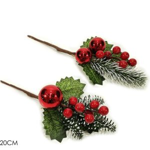 Χριστουγεννιάτικο Κλαδί Με Κόκκινα Berries 20cm Σε 2 Σχέδια