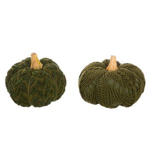 Διακοσμητικό Αντικείμενο Κολοκύθα 'Pumpkin' Ύφασμα/Ξύλο Πράσινο 2Τμχ 12x16cm