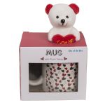 Κούπα 380ml Σχέδιο Μικρές Κόκκινες Καρδιές Με Αρκουδάκι Λευκό Κεραμικό 10x8cm