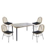 Σετ Τραπεζαρία Κήπου ArteLibre ANNIUS Φυσικό/Μαύρο Μέταλλο/Rattan/Γυαλί Με 4 Καρέκλες 14990285