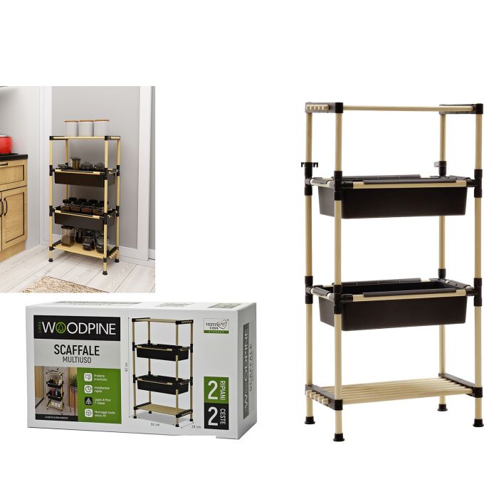 Ράφι WOODPINE μαύρο/φυσικό ξύλο/πλαστικό 50x28x92cm