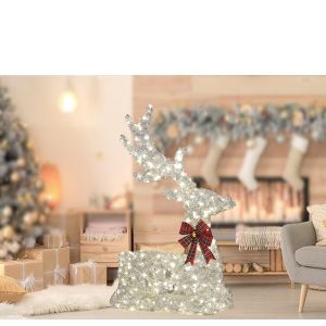 Χριστουγεννιάτικο Φωτιζόμενος Τάρανδος Με 300 MicroLED Ασημί 85cm