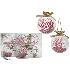 Μπάλα Με Glitter Στο Εσωτερικό Διάφανο/Ροζ Γυαλί Φ10cm Σετ 4Τμχ Σε 2 Σχέδια