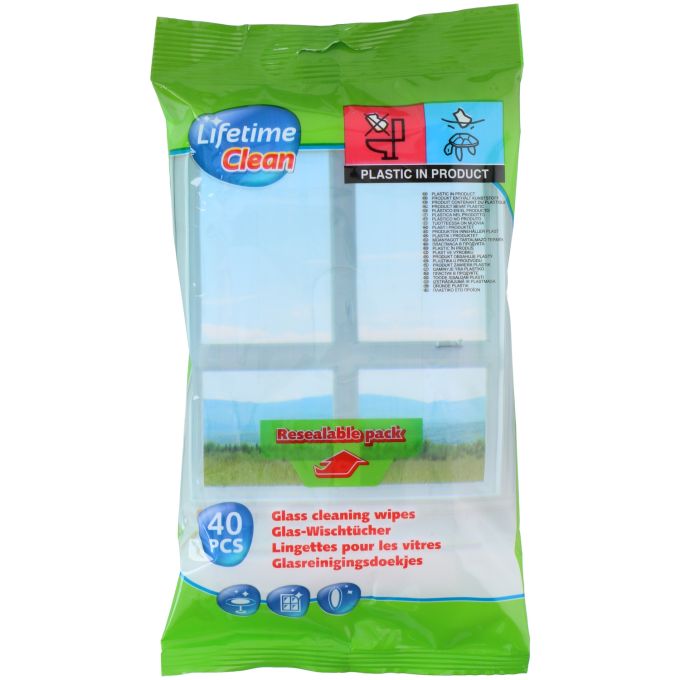 Υγρά Μαντηλάκια Καθαρισμού Τζαμιών 40Τμχ Lifetime Clean
