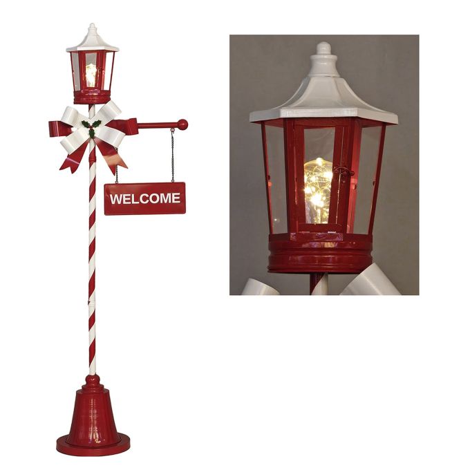 Χριστουγεννιάτικος Φωτιζόμενος Φανός Κόκκινος Με Λευκές Λεπτομέρειες 185cm