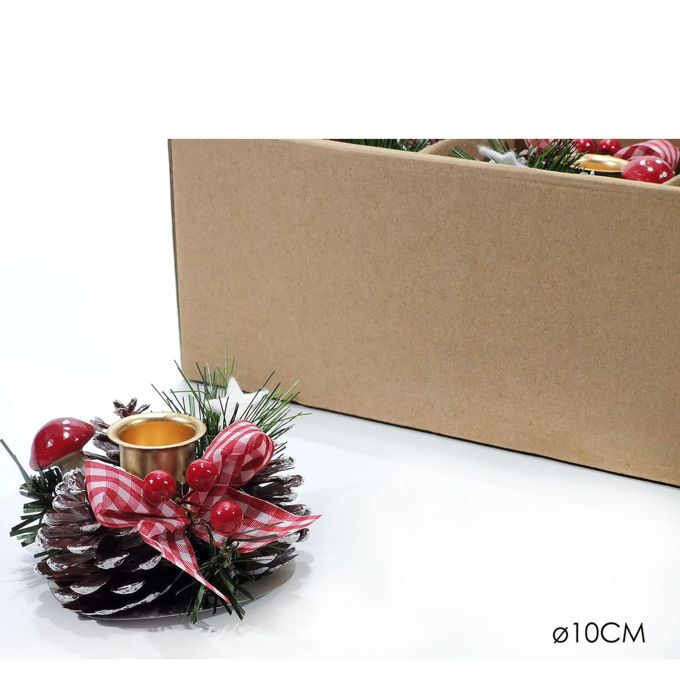 Χριστουγεννιάτικη Βάση Κεριών Με Κουκουνάρι Φ10cm