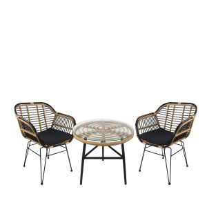 Σετ Τραπεζαρία Κήπου ArteLibre ARELLIUS Φυσικό/Μαύρο Μέταλλο/Rattan/Γυαλί Με 2 Καρέκλες 14990333