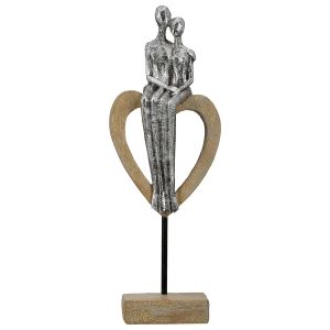 Γλυπτό Καρδιά 'Aroha' Ζευγάρι Μοτίβο Πολυρεζίνη Καφέ/Ασημί 7x11.5x32cm