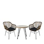 Σετ Τραπεζαρία Κήπου ArteLibre EUSEBIO Φυσικό/Μαύρο Μέταλλο/Rattan Με 2 Καρέκλες 14990334
