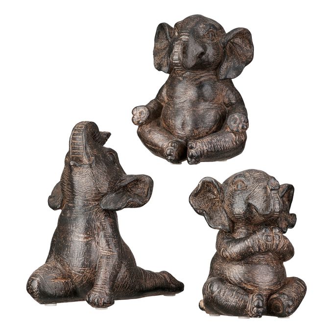 Figure Elephant Synthetic Resin Brown Ποικιλία 3 φορές 10X15X16Cm 10X15X16Cm