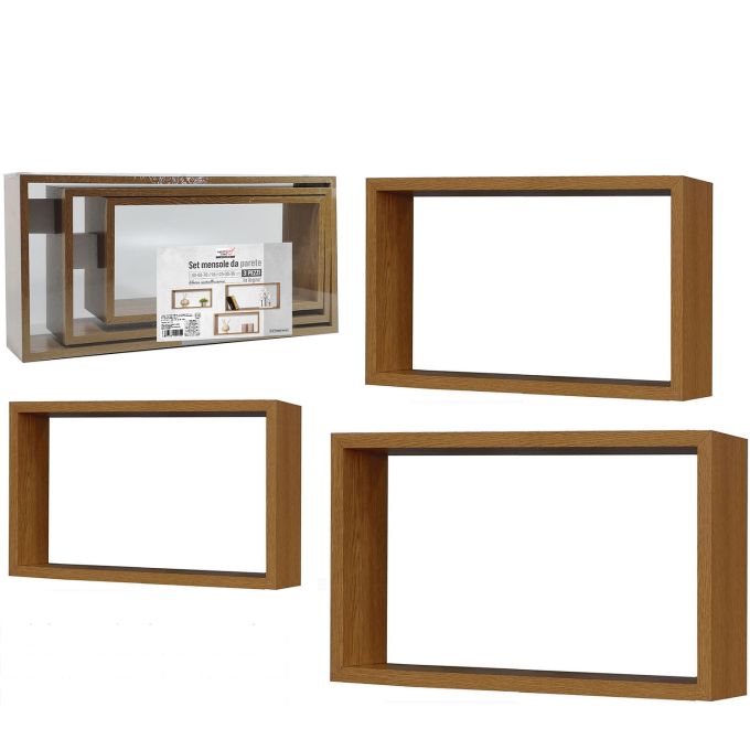 Σετ 3 Ράφια Κυβικά Φυσικό Ξύλο 70x35x15cm Σε 3 Διαστάσεις