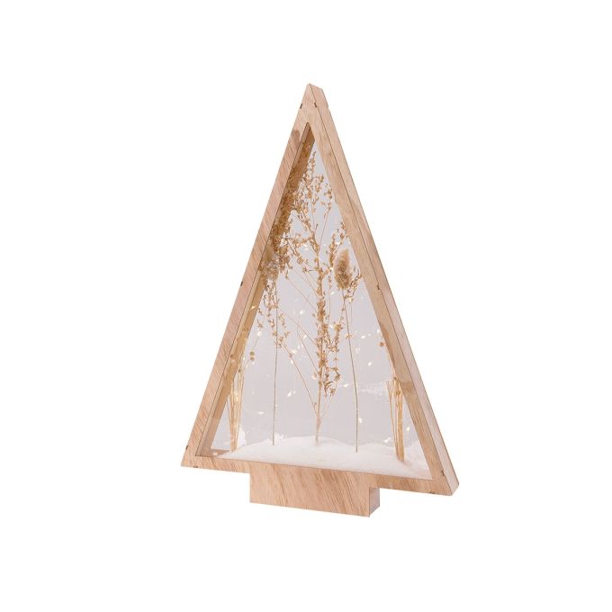 Ανάγλυφο Σταντ (LED) Χριστουγεννιάτικο Δέντρο Μοτίβο Ξερά Λουλούδια Ξύλο Εκρού 5x40x58cm