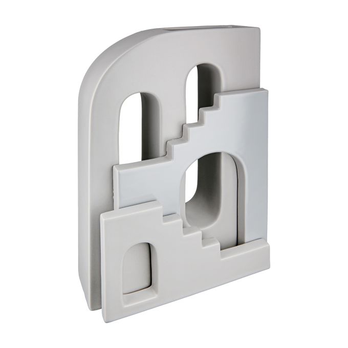 Βάζο Σπιτιού 'Faccia' Μοτίβο Σπιτιού Σκάλα Κεραμικό Γκρι 8x18x30cm