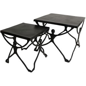 Τραπεζάκι ArteLibre Άνθρωποι Μαύρο Αλουμίνιο 58x58x49cm Σετ 2Τμχ