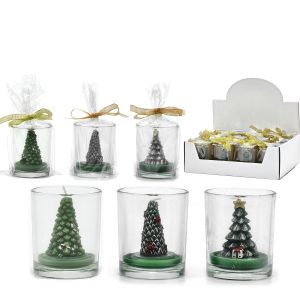 Χριστουγεννιάτικο Κερί Σε Γυάλινο Ποτήρι Δέντρο 6cm Σε 3 Σχέδια