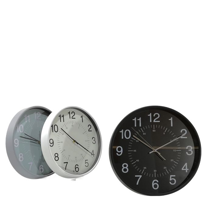 Ρολόι Τοίχου Μαύρο/Γκρι/Ασημί Πλαστικό Φ38cm Σε 3 Χρώματα