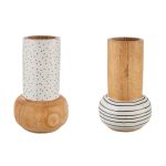 Βάζο 'Black & White' Πουά/Ριγέ Ξύλο Εκρού/Λευκό 2Τμχ 19x12cm