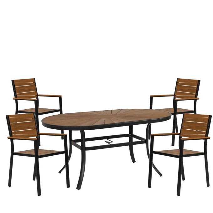 Σετ Τραπεζαρία Κήπου ArteLibre RUSUMO Γκρι/Καρυδί Αλουμίνιο/Ξύλο Με 4 Πολυθρόνες 14990187