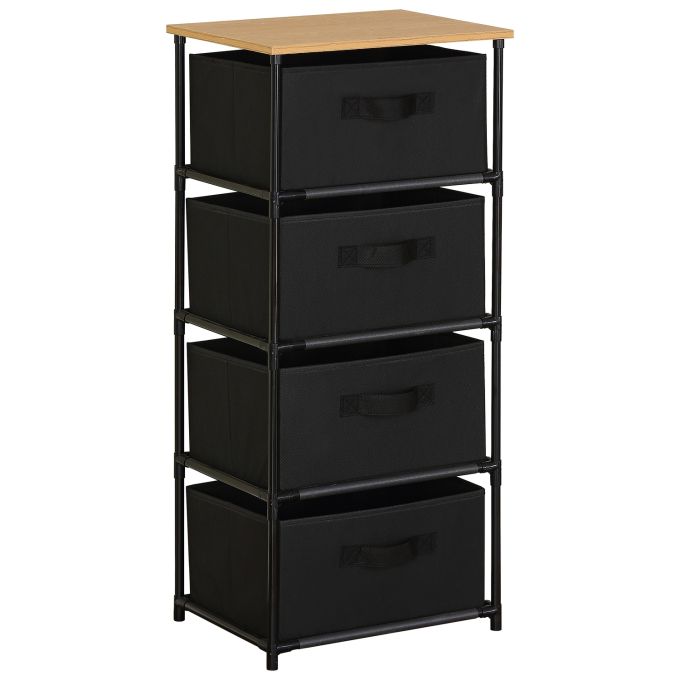 Συρταριέρα ArteLibre MIFUNE Με 4 Συρτάρια Μαύρο/Δρυς Μέταλλο/Non-Woven/Μοριοσανίδα 40x30x89cm