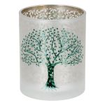 Φανάρι Κυλινδρικό Δέντρο Μοτίφ Γυάλινα Πράσινο Λευκό D10X13Cm D10X13Cm