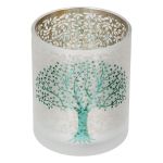 Φανάρι Κυλινδρικό Δέντρο Μοτίφ Γυάλινα Πράσινο Λευκό D10X13Cm D10X13Cm