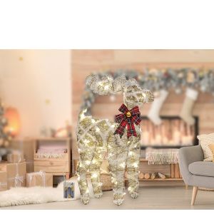 Χριστουγεννιάτικο Φωτιζόμενος Τάρανδος Με 60 MicroLED Χρυσό 60cm