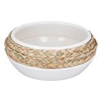 Μπολ ArteLibre Με Rattan Δαχτυλίδι Λευκό/Φυσικό Κεραμικό 24.5x24.5x10cm
