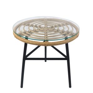 Τραπέζι Κήπου ArteLibre ARELLIUS Φυσικό/Μαύρο Μέταλλο/Rattan/Γυαλί 45x45x46cm