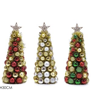 Χριστουγεννιάτικο Δεντράκι Με Μπάλες Και Αστέρι 30cm Σε 3 Σχέδια