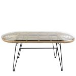 Τραπέζι Κήπου ArteLibre ARRIUS Φυσικό/Μαύρο Μέταλλο/Rattan/Γυαλί 100x45x46cm