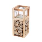 Ανεμοφωτιστικό 'Catasta' Γυαλί/Ξύλο Εκρού 14x14x30cm