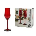 Ποτήρι Σαμπάνιας 19cl Κολωνάτο Κόκκινο Γυαλί Σετ 6Τμχ
