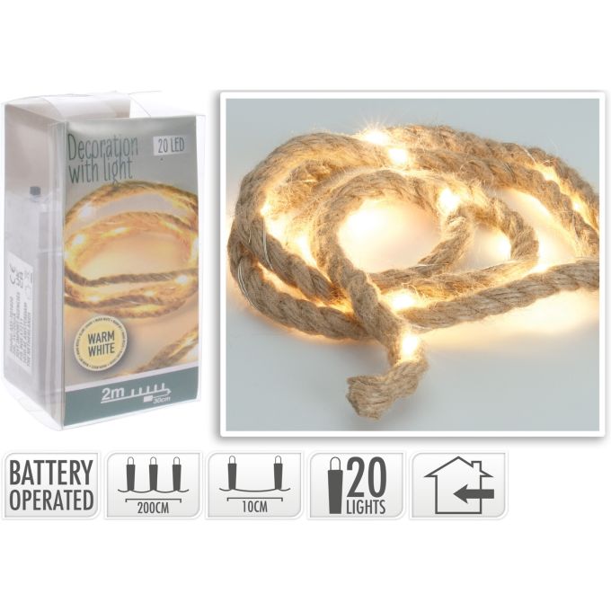 Σχοινί Με 20 Φωτάκια LED Θερμό Φως Εσωτ. Χώρου Μπαταρίας 2m