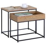 Τραπεζάκι Σαλονιού ArteLibre BELLINGTON Δρυς/Μαύρο Μοριοσανίδα/Μέταλλο 60x30x50/55x30x45cm Σετ 2Τμχ