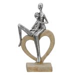 Γλυπτό Καρδιά 'Aroha' Ζευγάρι Μοτίβο Πολυρεζίνη Καφέ/Ασημί 7x14x26cm