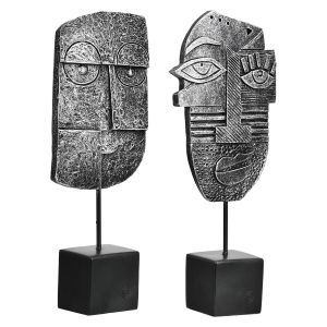 Γλυπτική Μοτίβο Προσώπου Συνθετική Ρητίνη Ασημί Χρώμα 2 Ποικιλία 10X5X24Cm 10X5X24Cm